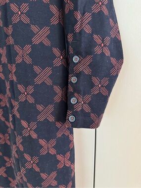 HATLEY Navy Long-Sleeve Dress with Brick Red Geometric Pattern - Size L